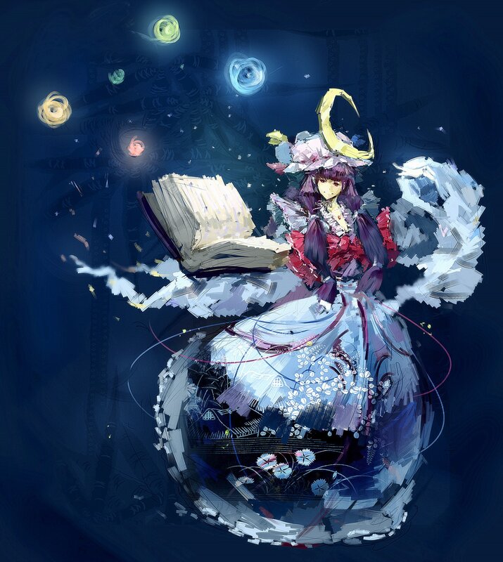 anime girl with book and magic