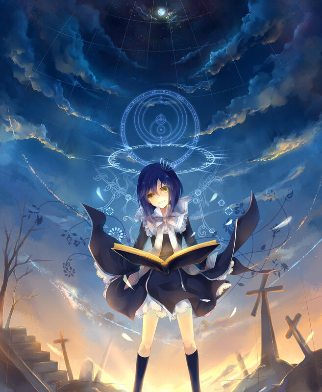 Anime girl with book and magic