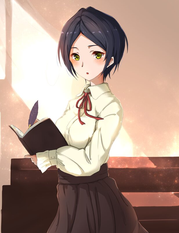 Anime Girl with Book — Beige