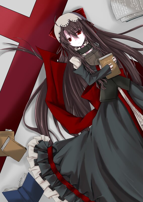Anime Girl with Book — Black, Dramatic, Digital Art, Long Hair