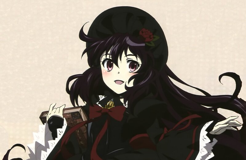 Anime Girl with Book — Black, Dramatic