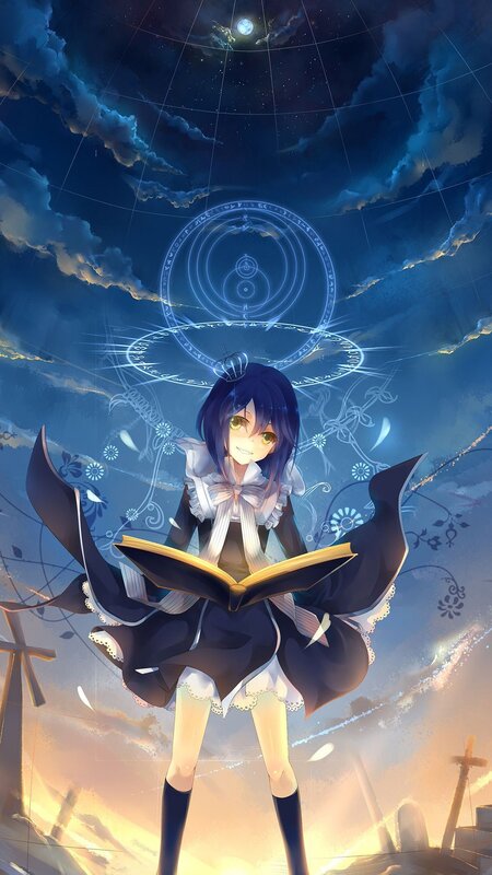 Anime Girl with Book — Blue, Dramatic
