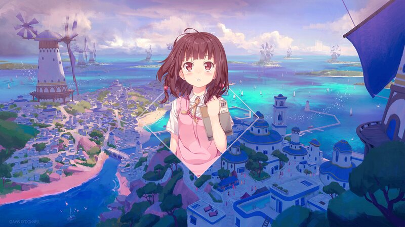 Anime Girl with Book — Blue, Serene, Afternoon, Digital Art