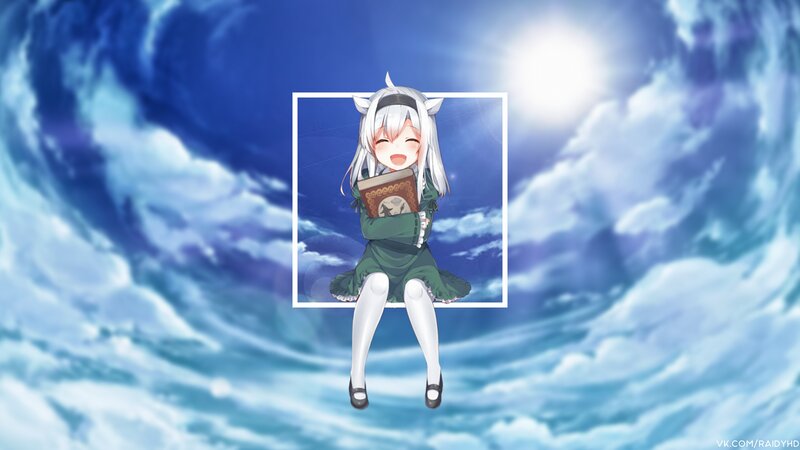 Anime Girl with Book — Blue, Serene, Clouds