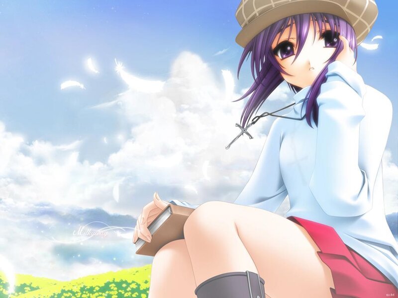 Anime Girl with Book — Blue, Serene