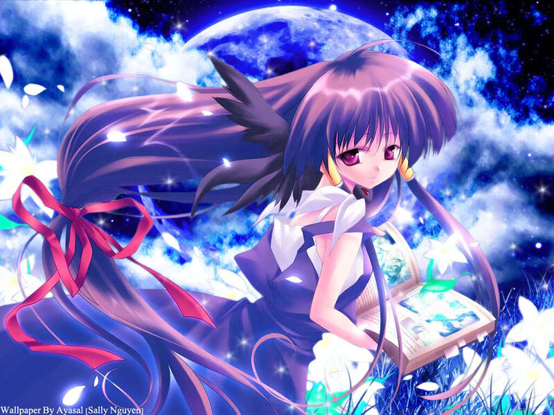 Anime Girl with Book — Blue