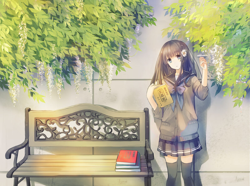 Anime Girl with Book — Green