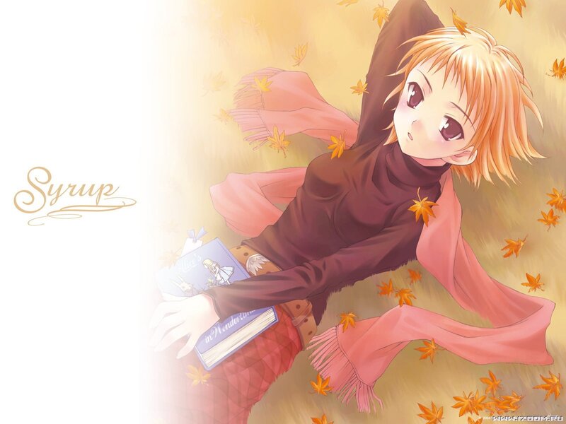 Anime girl with book in autumn