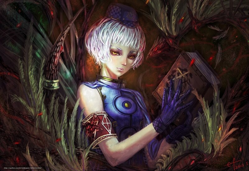 Anime girl with book in forest