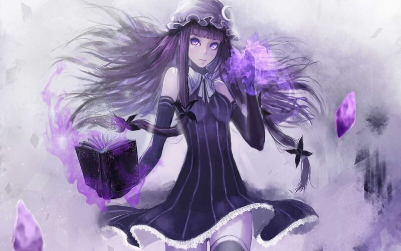 Anime Girl with Book — Purple, Dramatic, Digital Art