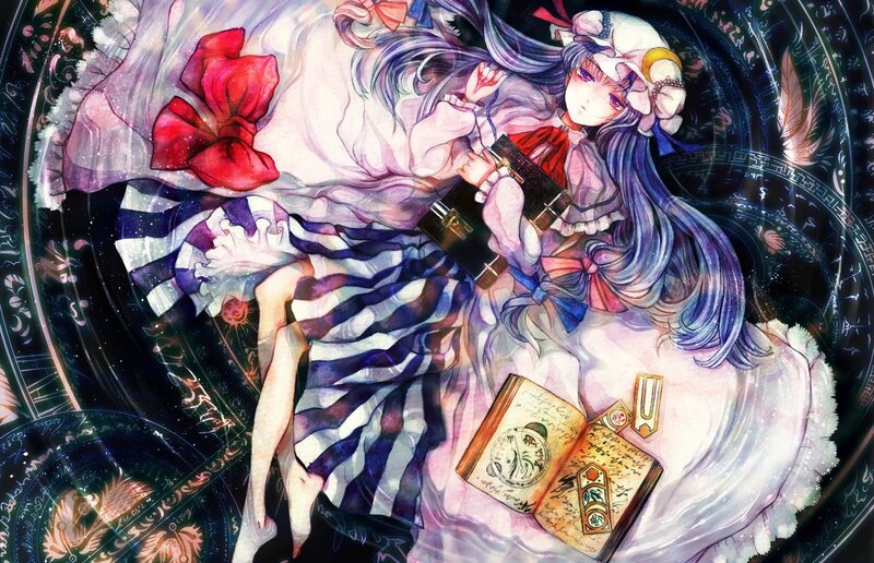 Anime Girl with Book — Purple, Dreamy, Night, Digital Art