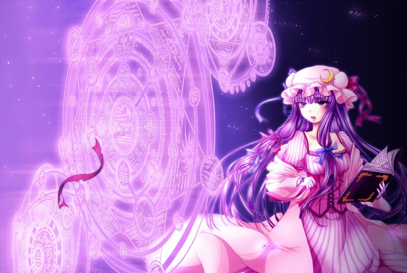 Anime Girl with Book — Purple, Mystical, Night, Digital Art