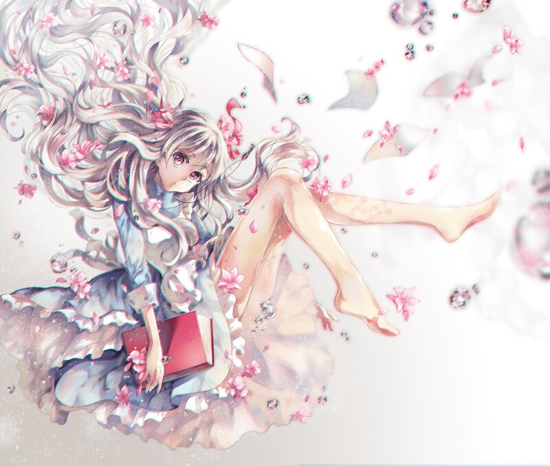 Anime Girl with Book — White, Serene, Spring