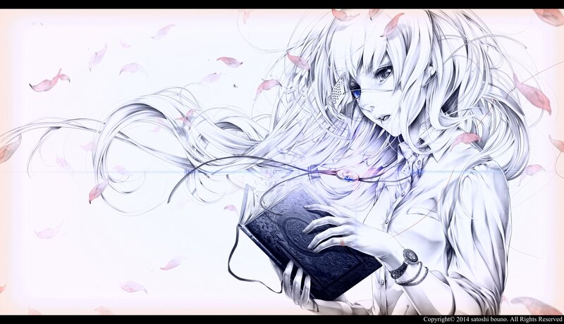 Anime Girl with Book — White, Serene