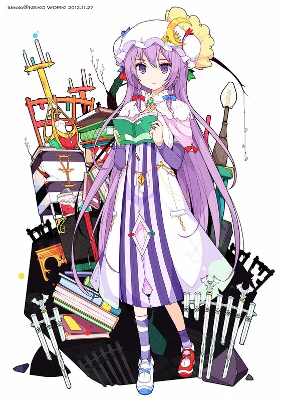anime girl with books and weapons