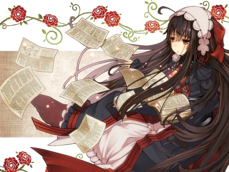 Anime Girl with Books — Black, Calm