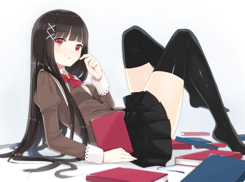 Anime Girl with Books — Black