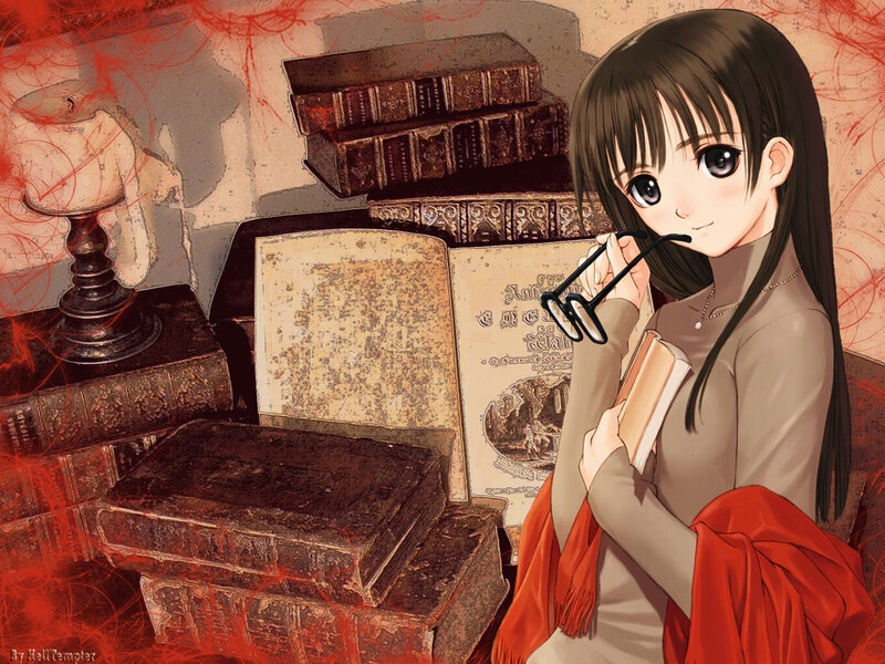 Anime Girl with Books — Brown