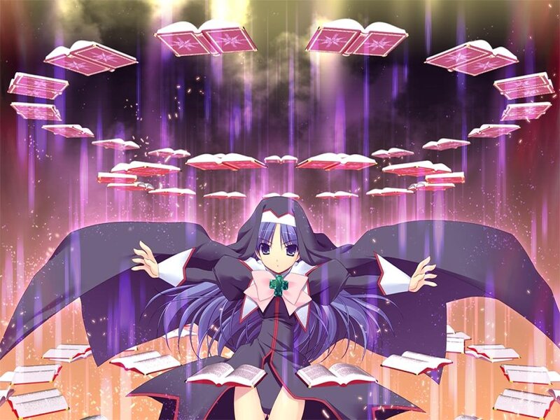 Anime Girl with Books — Purple, Dramatic