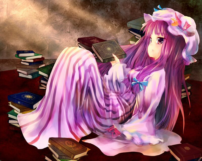 Anime Girl with Books — Purple