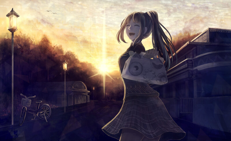 Anime Girl with Boombox — Yellow