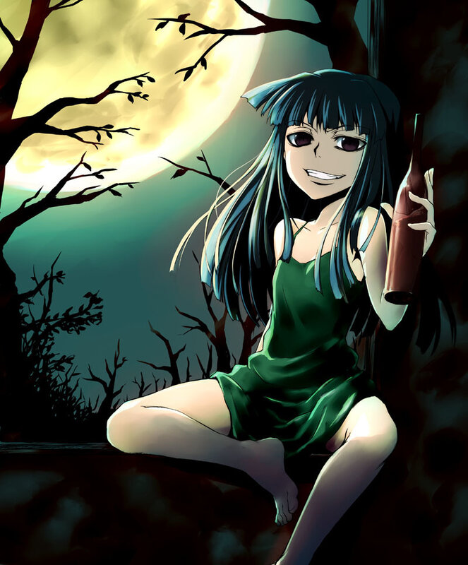 anime girl with bottle at night