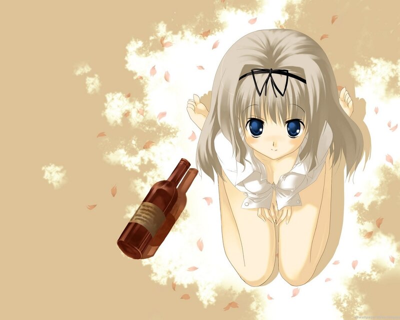 Anime Girl with Bottle — Beige