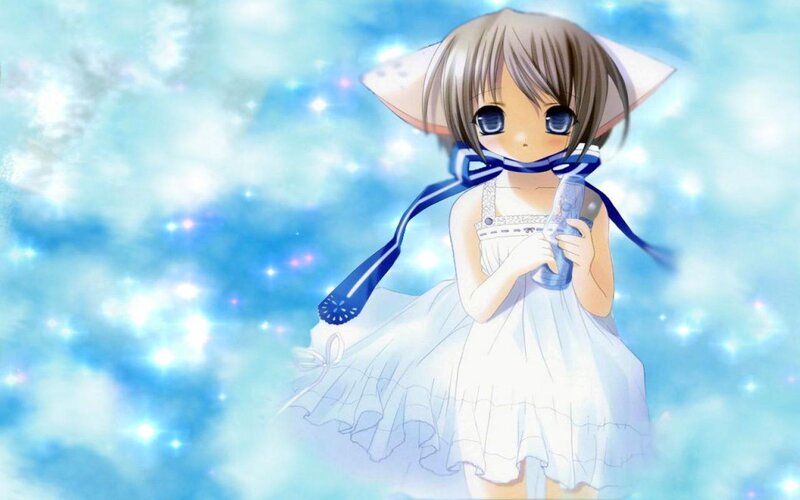 Anime Girl with Bottle — Blue