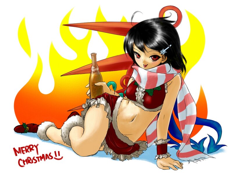 Anime Girl with Bottle — Red, Festive