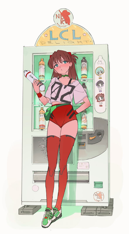 Anime Girl with Bottle — Red, Playful