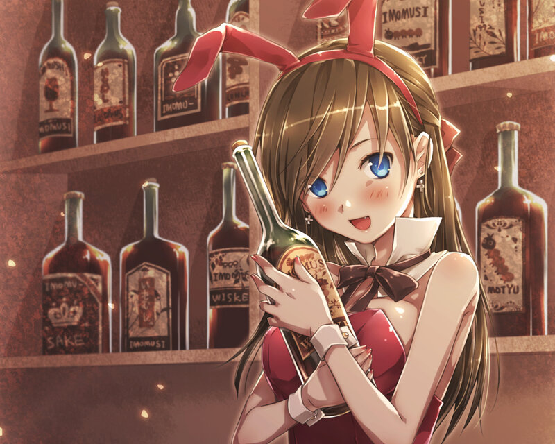 Anime Girl with Bottle — Red