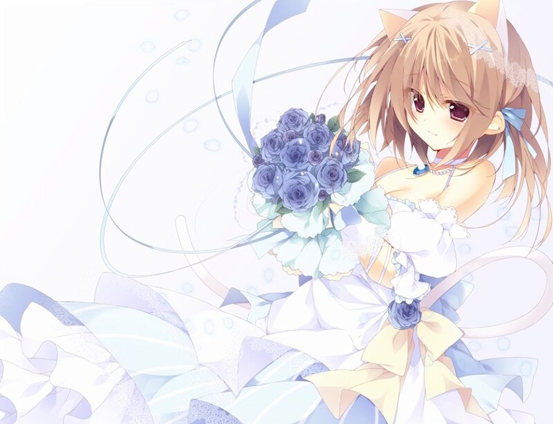 anime girl with bouquet