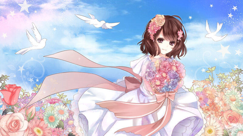 Anime Girl with Bouquet — Blue