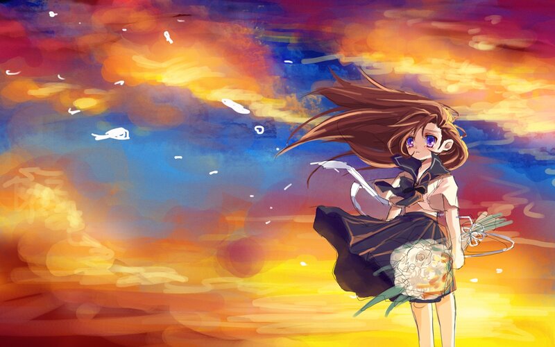 Anime Girl with Bouquet — Orange