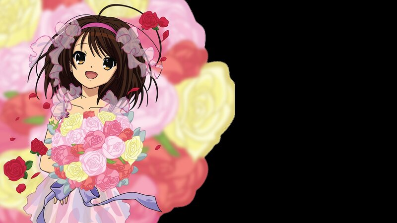 Anime Girl with Bouquet — Pink