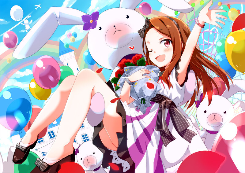 Anime Girl with Bouquet — White