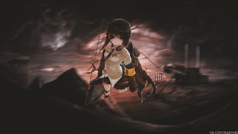 Anime Girl with Bow — Black, Dramatic, Night