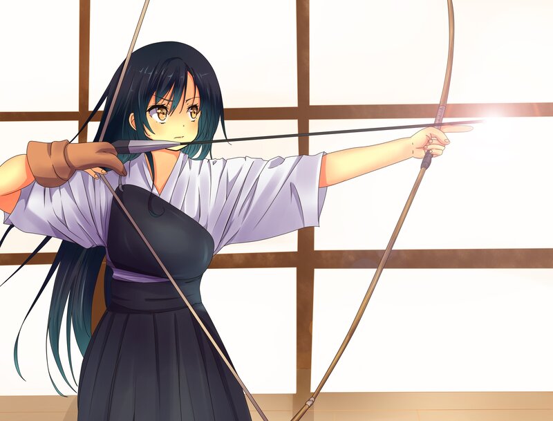 Anime Girl with Bow — Black, Focused