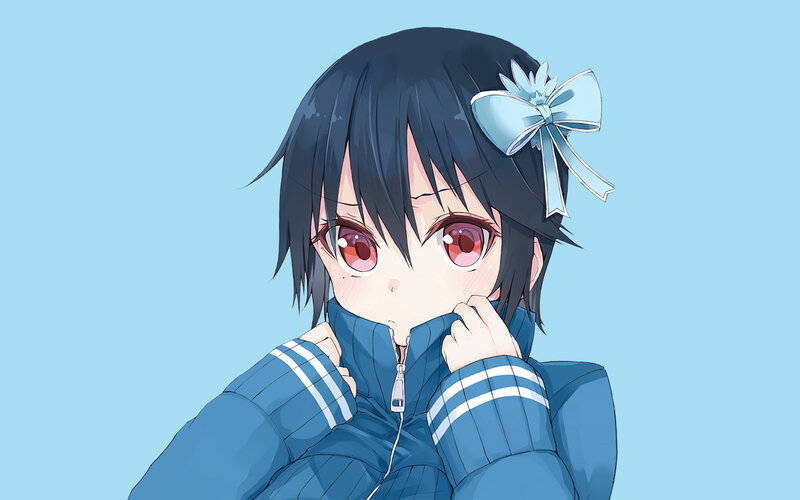 Anime Girl with Bow — Blue, Calm, Jacket