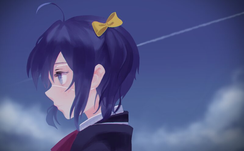 Anime Girl with Bow — Blue, Calm, Night