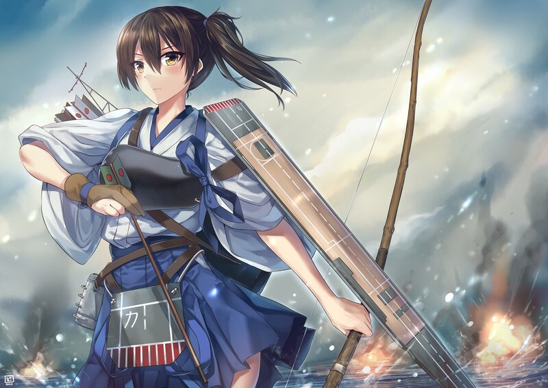 Anime Girl with Bow — Blue, Dramatic, Digital Art, Ship