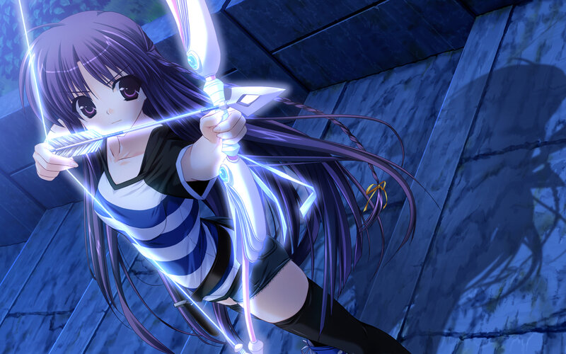 Anime Girl with Bow — Blue, Dramatic, Night, Arrow