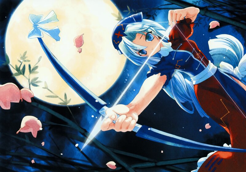 Anime Girl with Bow — Blue, Dramatic, Night, Bow and Arrow
