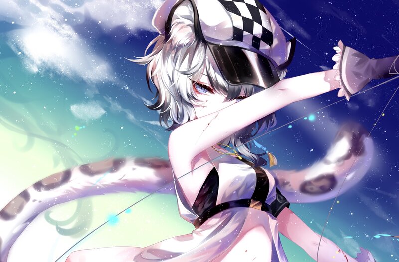 Anime Girl with Bow — Blue, Dramatic, Night, Digital Art, Arrow