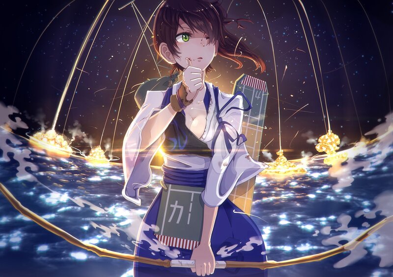 Anime Girl with Bow — Blue, Dramatic, Night, Digital Art