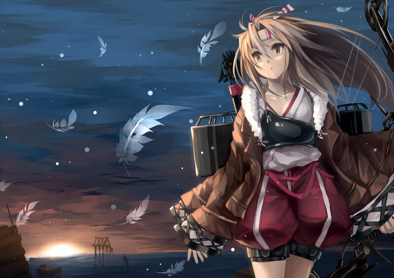 Anime Girl with Bow — Blue, Dramatic, Sunset