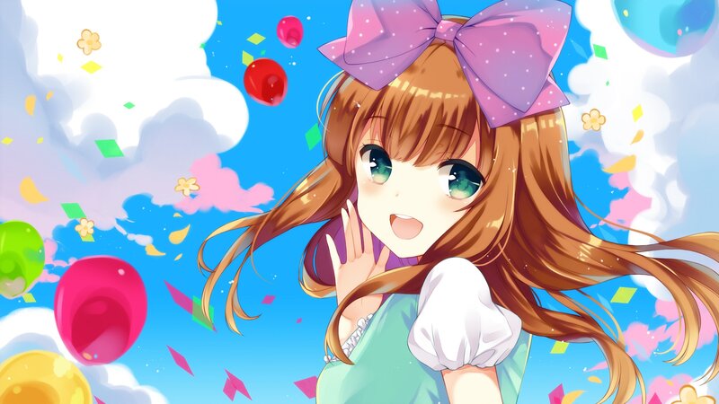 Anime Girl with Bow — Blue, Festive