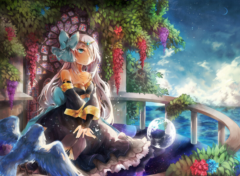 Anime Girl with Bow — Blue, Serene, Night