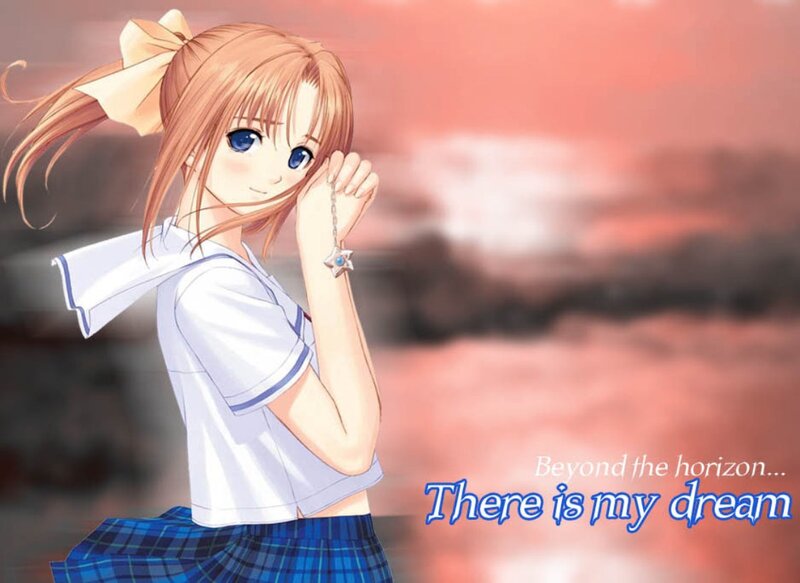 Anime Girl with Bow — Blue, Serene, Sunset