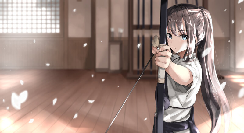 Anime Girl with Bow — Brown, Calm, Spring